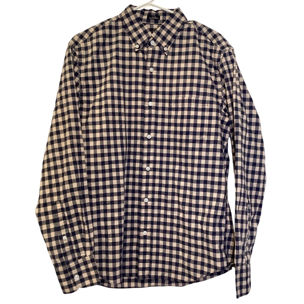 J.Crew Mens Slim Untucked Flex Washed Gingham Button Down Shirt Blue - Medium‎